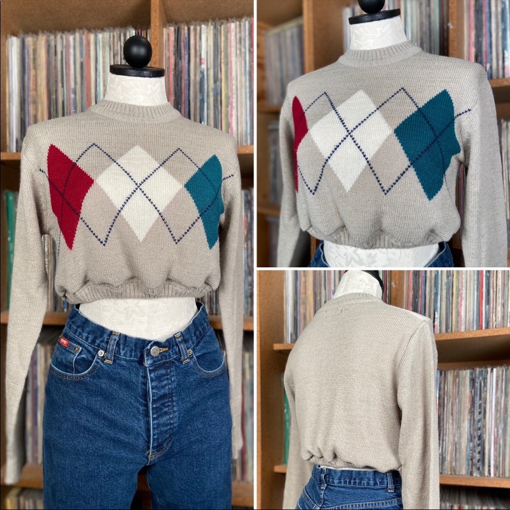 Cropped Argyle Sweater
